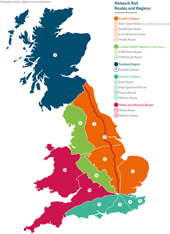 Map Of Network Rail"s Routes And Regions Network Rail Route Map, HD