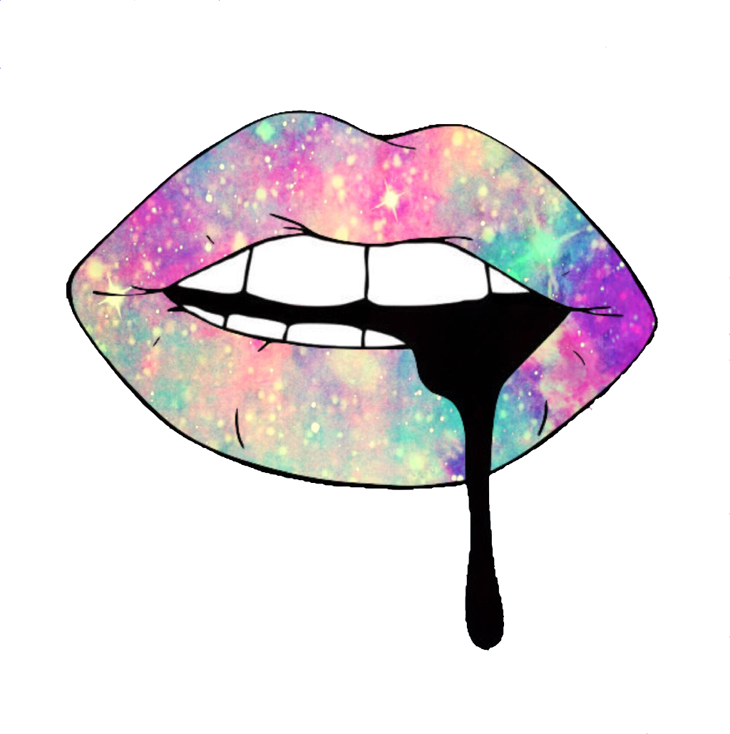 Tumblr Rainbow Drip Colorful Galaxy Aesthetic Lips - Black And White Lips,  HD Png Download, free png download | PNG.ToolXoX.com