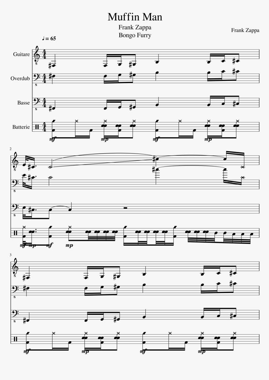 Frank Zappa Muffin Man Sheet Music, HD Png Download, Free Download