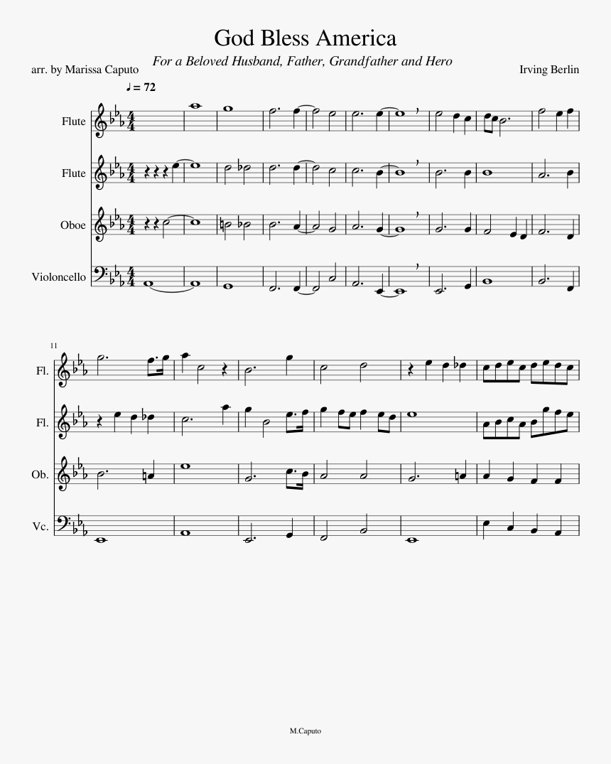 God Bless America Sheet Music For Flute, Oboe, Cello - Under The Boardwalk Flugel Solo, HD Png Download, Free Download