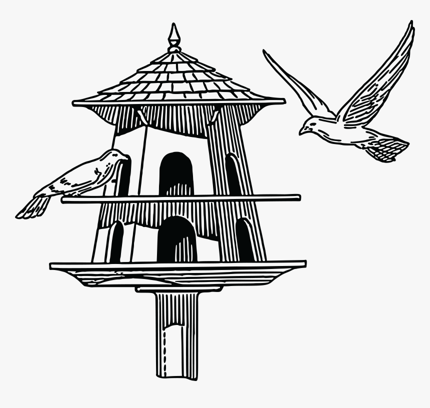 Free Clipart Of A Black And White Bird Feeder House - Clip Art Bird Over House Black And White, HD Png Download, Free Download