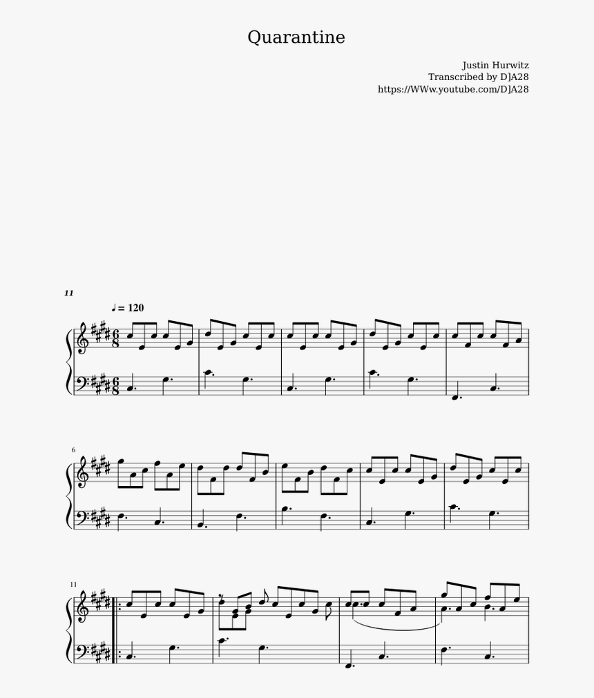 Justin Hurwitz Quarantine Sheet Music, HD Png Download, Free Download