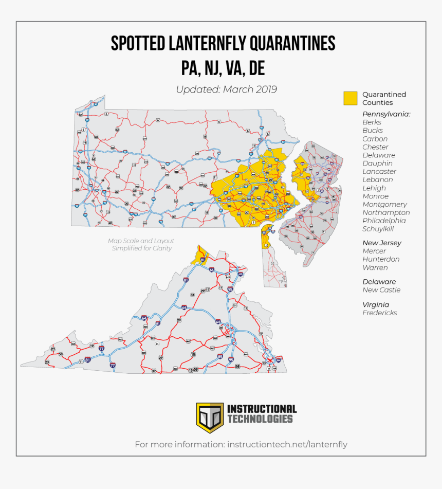 Spotted Lanternfly Quarantine Map 2019, HD Png Download, Free Download