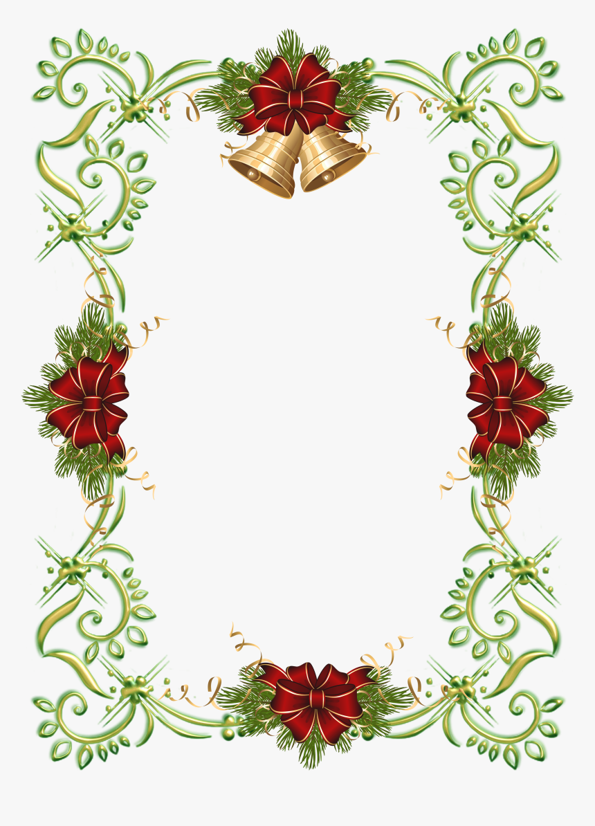 Christmas Gold Png Photo Frame With Christmas Bells - Новогодние Виньетки Для Фотошопа, Transparent Png, Free Download