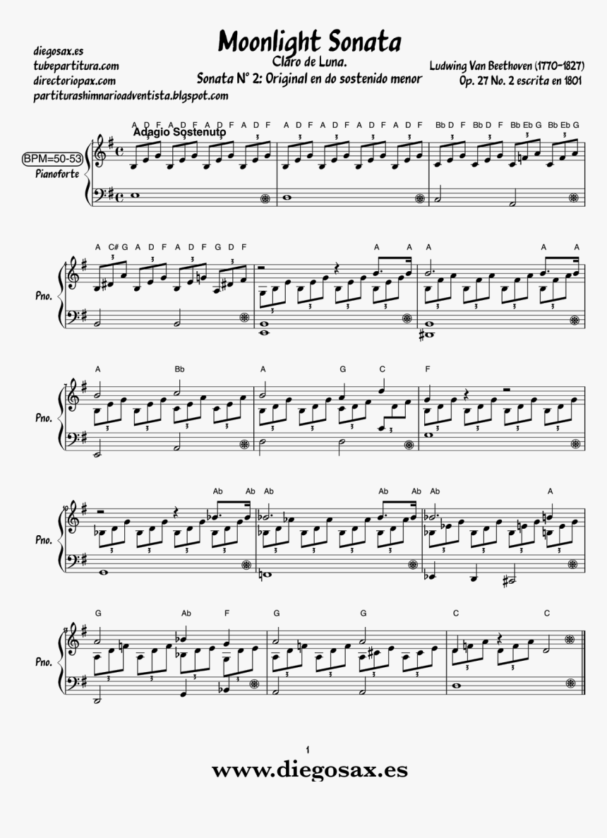 Pentagrama Musical Para Piano - Moonlight Beethoven Partitura Piano, HD Png Download, Free Download