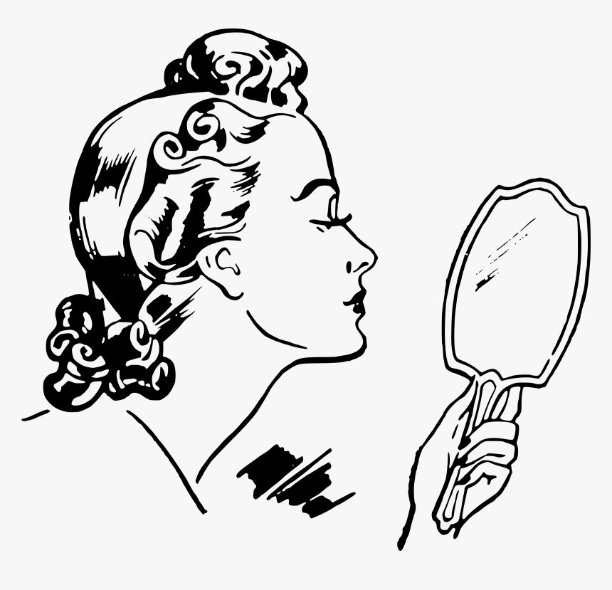 Free Download Clip Art - Woman Looking In Mirror Drawing, HD Png Download, Free Download
