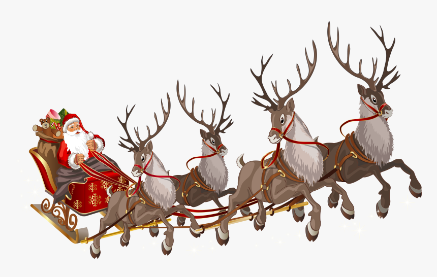 Santa Claus Reindeer Sled Clip Art - Santa Sleigh Transparent Background, HD Png Download, Free Download