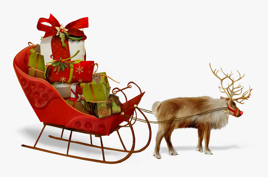 Reindeer,sled,santa Eve,vehicle,fictional Art,christmas - Holiday Sleigh Transparent Background, HD Png Download, Free Download