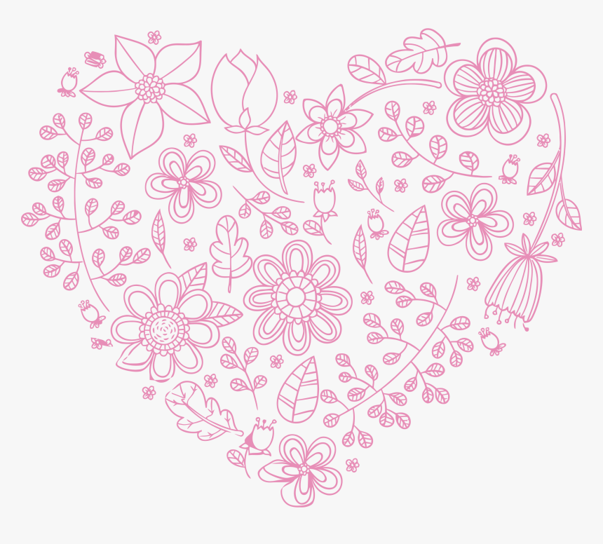 Pink Floral Heart Clip Arts - Heart Clipart Black And White Png, Transparent Png, Free Download