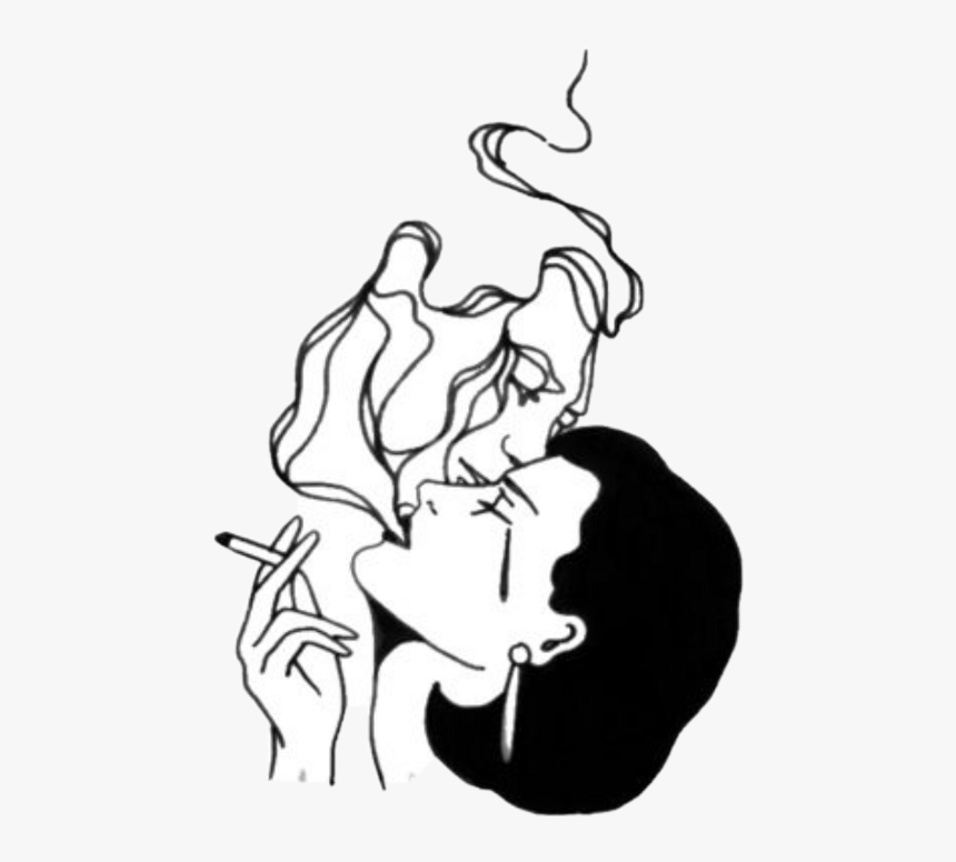 Girl Smoking Cigarette Drawing Clipart , Png Download - Girl Smoking Line Tattoo, Transparent Png, Free Download