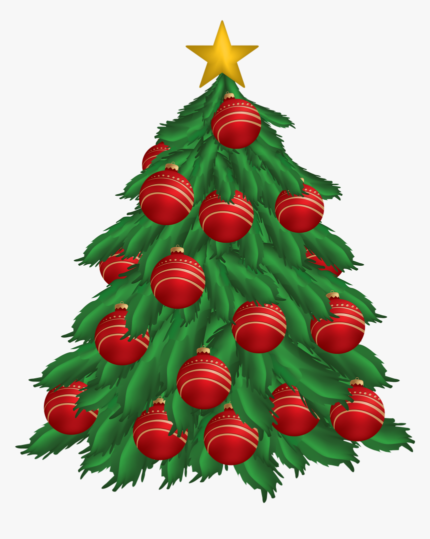 Christmas Tree With Red Christmas Ornaments Png Clipart - Merry Christmas Vectors Designs, Transparent Png, Free Download