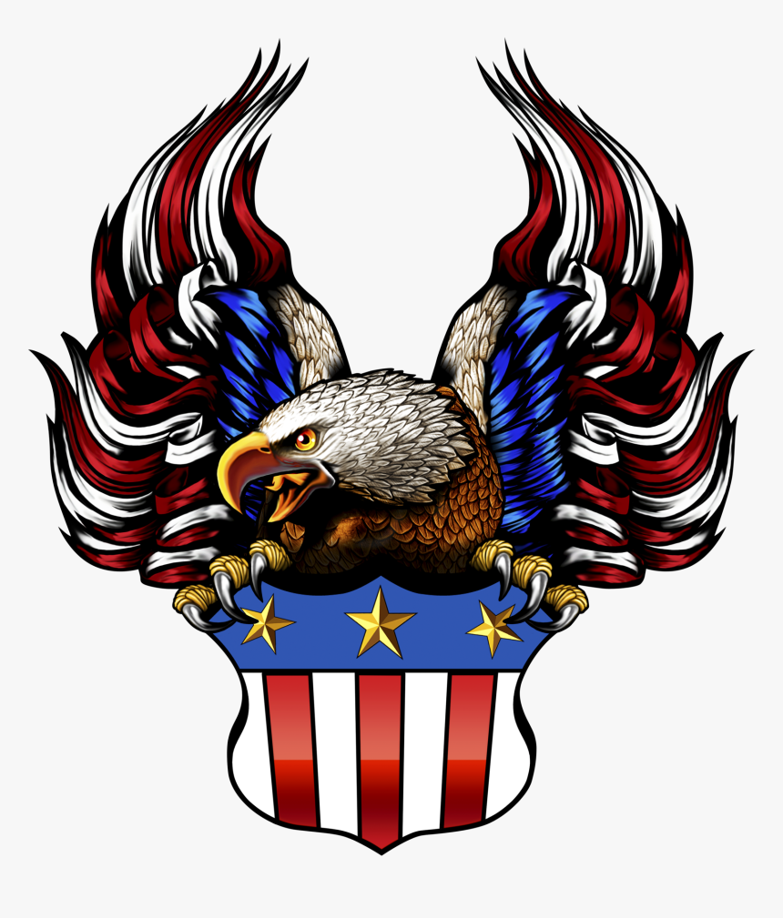 American Flag Eagle Png Black And White Download - Bald Eagle With Shield, Transparent Png, Free Download