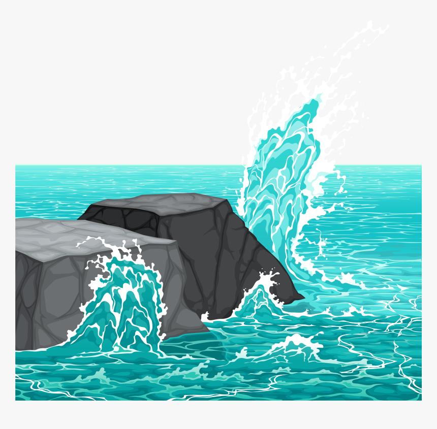 Transparent Waves Clipart - Rocks And Waves Clipart, HD Png Download, Free Download