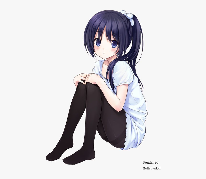 Anime Girl Sitting Png - Anime Girl Dark Blue Hair, Transparent Png, Free Download