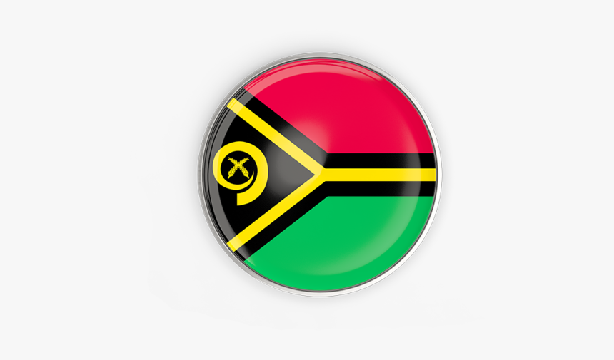 Round Button With Metal Frame - Vanuatu Flag In A Circle, HD Png Download, Free Download