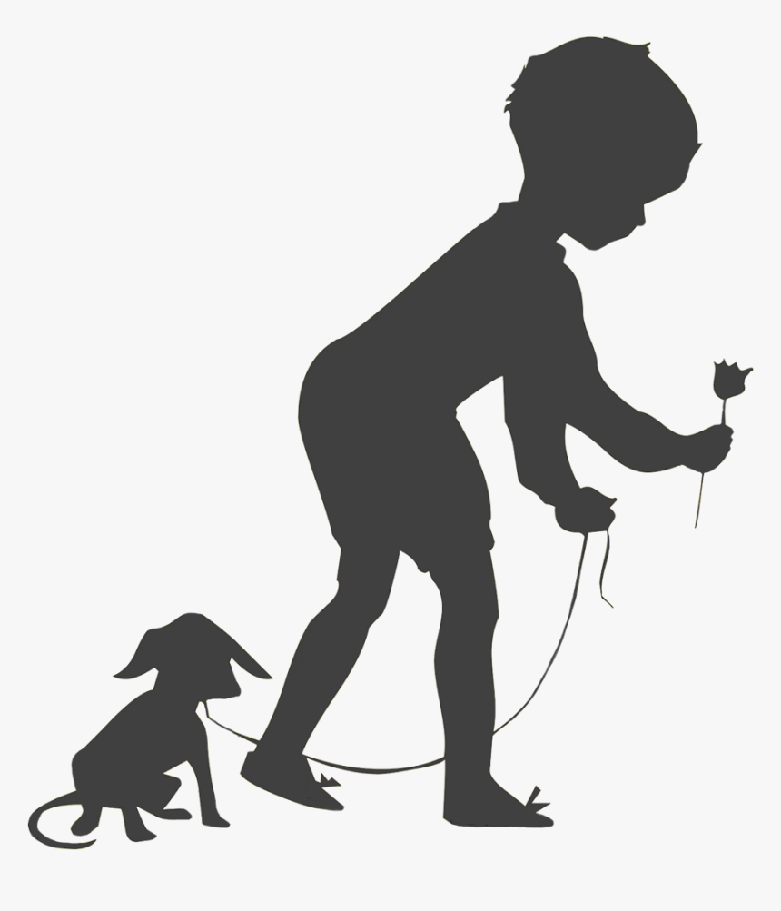 Boy With Dog And Flower Silhouette - Children Flower Silhouette, HD Png Download, Free Download