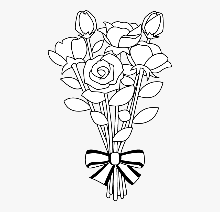 Flower Bouquet Clipart Library Black And White - Flower Bouquet Black And White, HD Png Download, Free Download