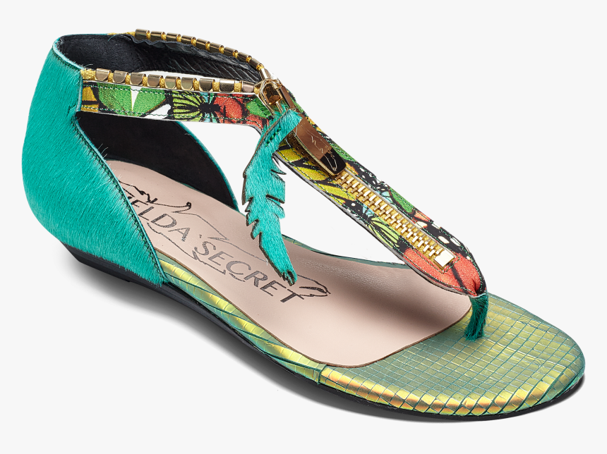 Women Flat Sandals Lime Green Leather And Butterfly - Flip-flops, HD Png Download, Free Download