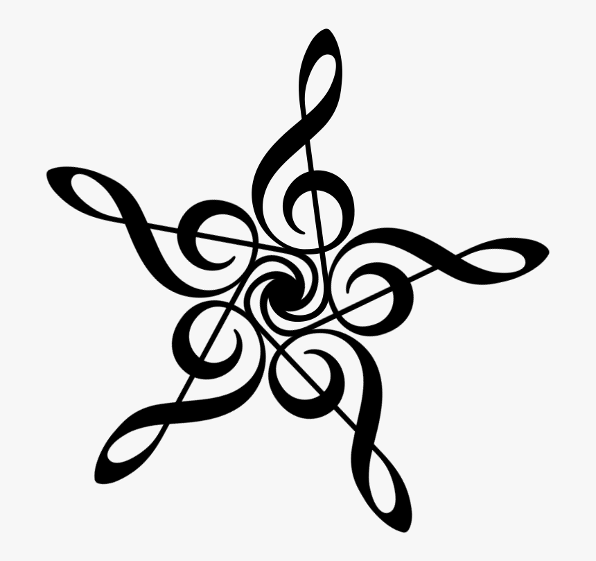 Music Notes Flower Tattoo Clip Arts - Treble Clef Star, HD Png Download, Free Download