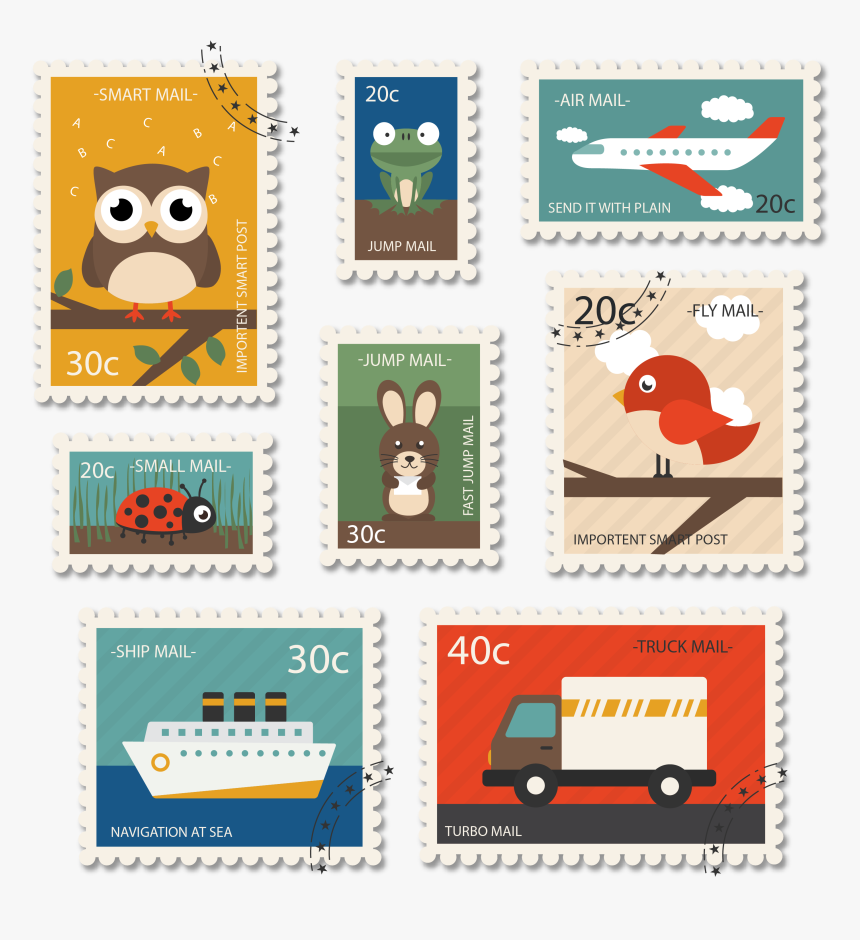 Paper Mail Travel With Animals Transprent Png - Clipart Postage Stamps Transparent Png, Png Download, Free Download