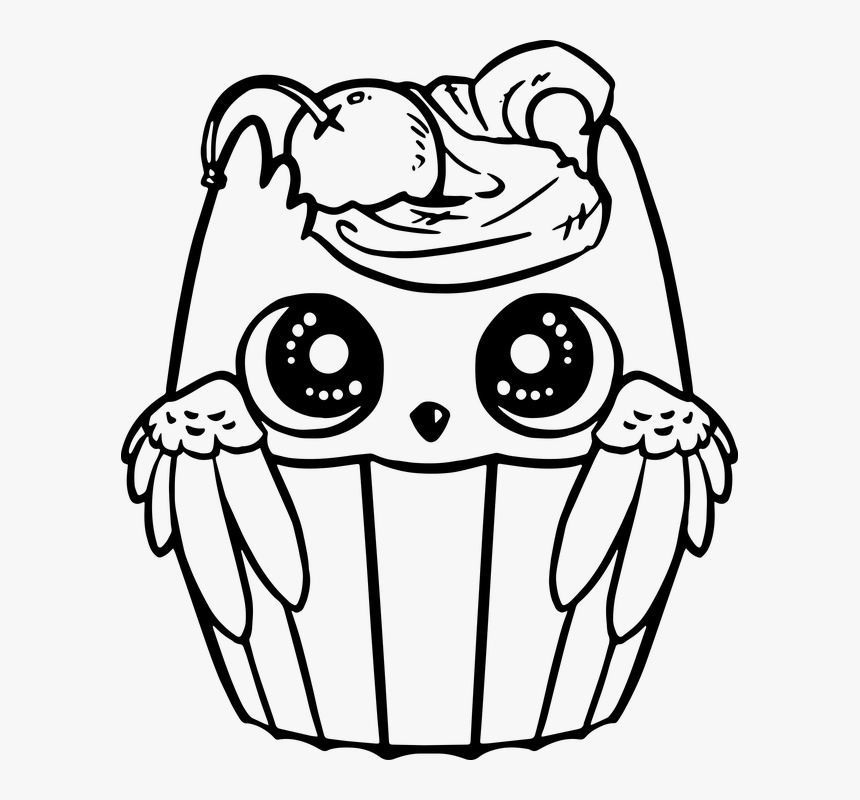 Cute, Owl, Bird, Cupcake, Chibi, Drawing, Animal - Cute Cupcake Coloring Pages, HD Png Download, Free Download