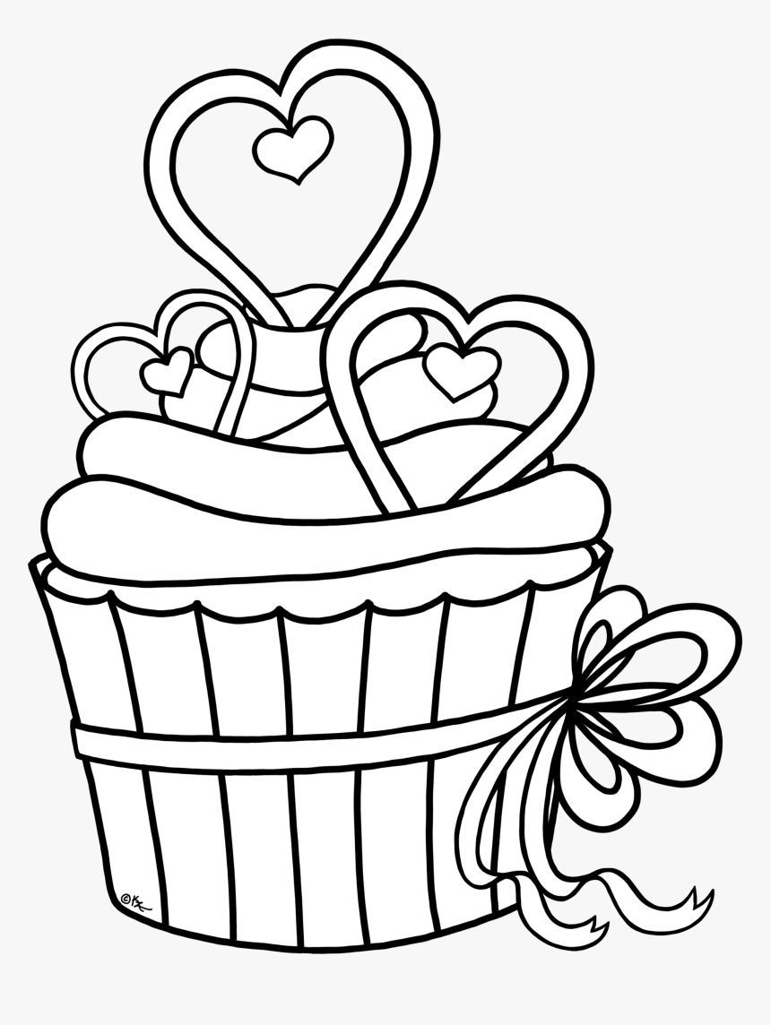 Val Hearts Hearts Cupcake Bw Png - Valentine Cupcake Coloring Pages, Transparent Png, Free Download