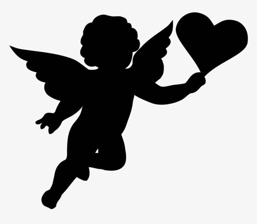 Cherub Cupid Silhouette Clip Art - Silhouette Angel Clipart Black And White, HD Png Download, Free Download