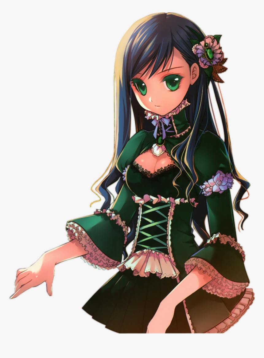 Renders Girl Woman Vert Brune Fleur Robe Ariste D Myo - Anime Girl Robe, HD Png Download, Free Download