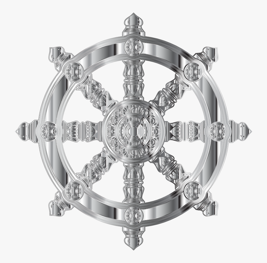 Chrome Ornate Dharma Wheel - Buddha Hand With Dharmachakra, HD Png Download, Free Download