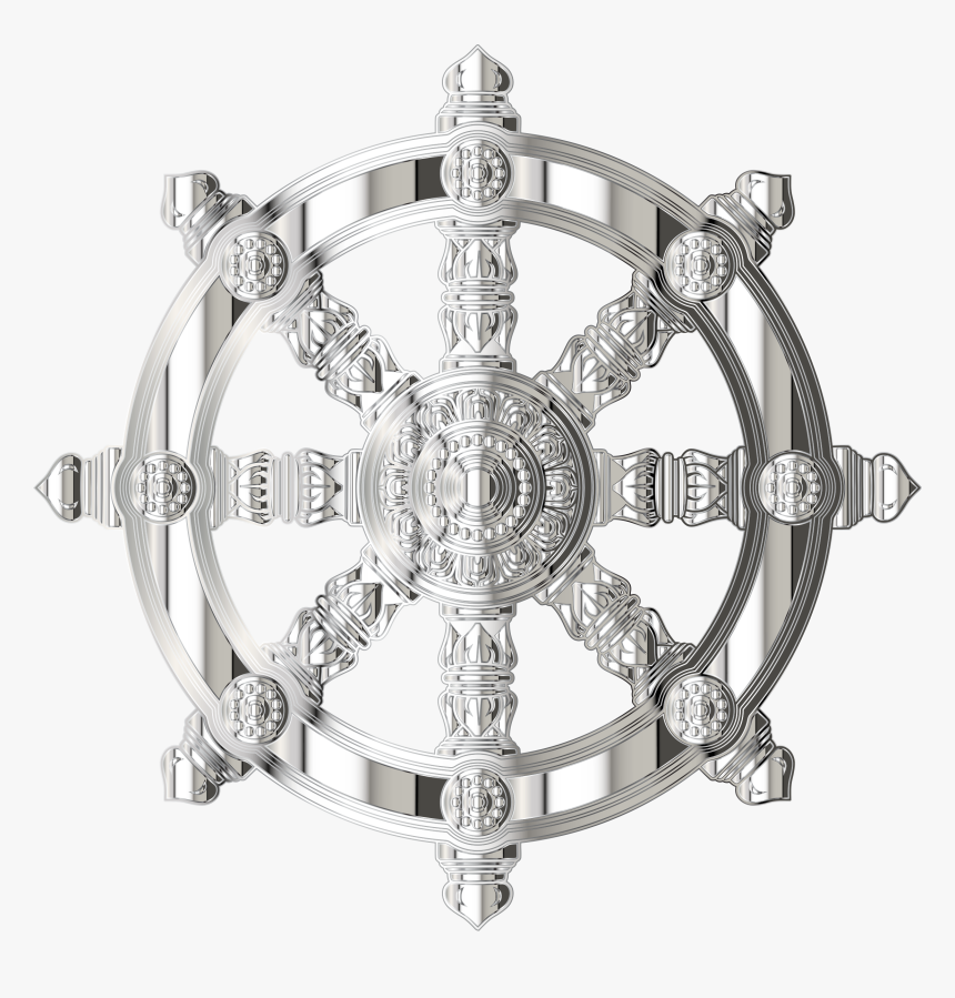 Mirrored Chrome Ornate Dharma Wheel Clip Arts - Wheel Of Dharma Border, HD Png Download, Free Download