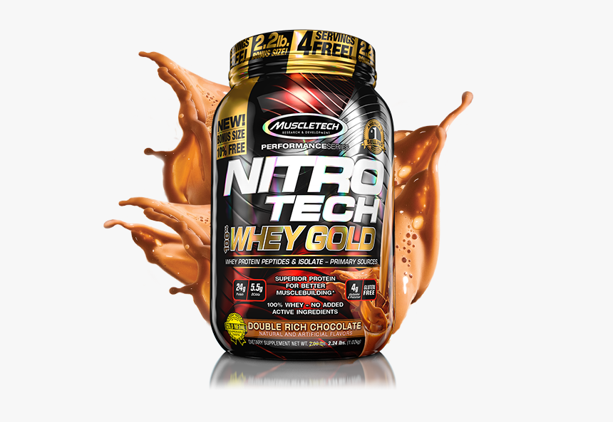 Nitro Tech Bottle - Nitro Tech Whey Plus Isolate Gold By Muscletech, HD Png Download, Free Download