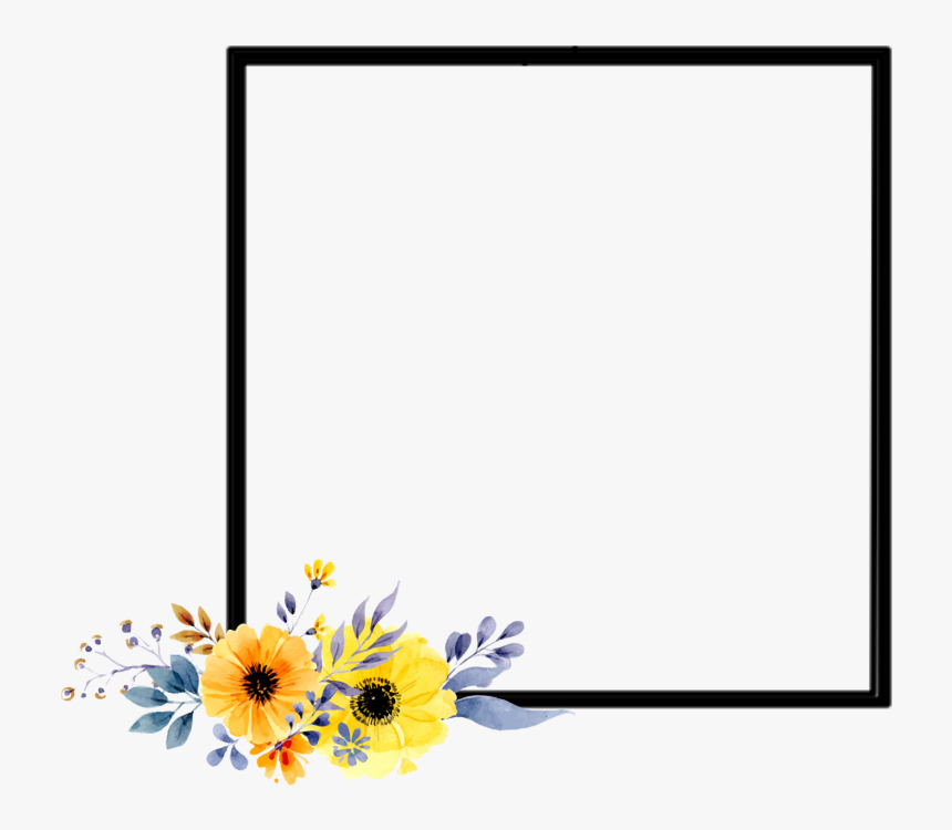 #frame #flowers #border #yellow #black #plants #artsy - Vector Yellow Watercolour Flowers, HD Png Download, Free Download