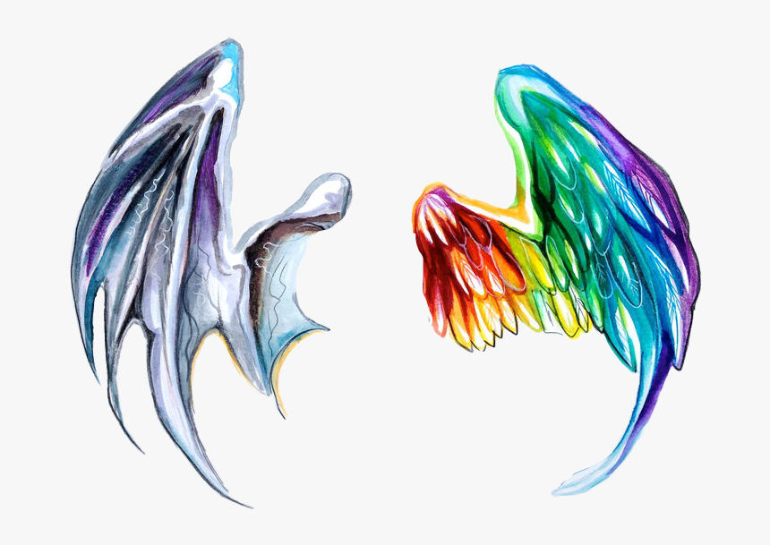 #dragon #dragons #dragonwings #dragonwing #angel #anegls - Devil And Angel Wings, HD Png Download, Free Download