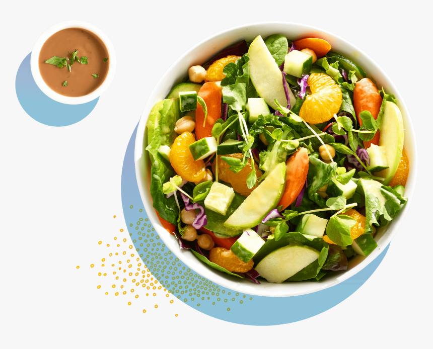 Salad In A Bowl Next To A Ramekin Of Dressing - Salad Png, Transparent Png, Free Download
