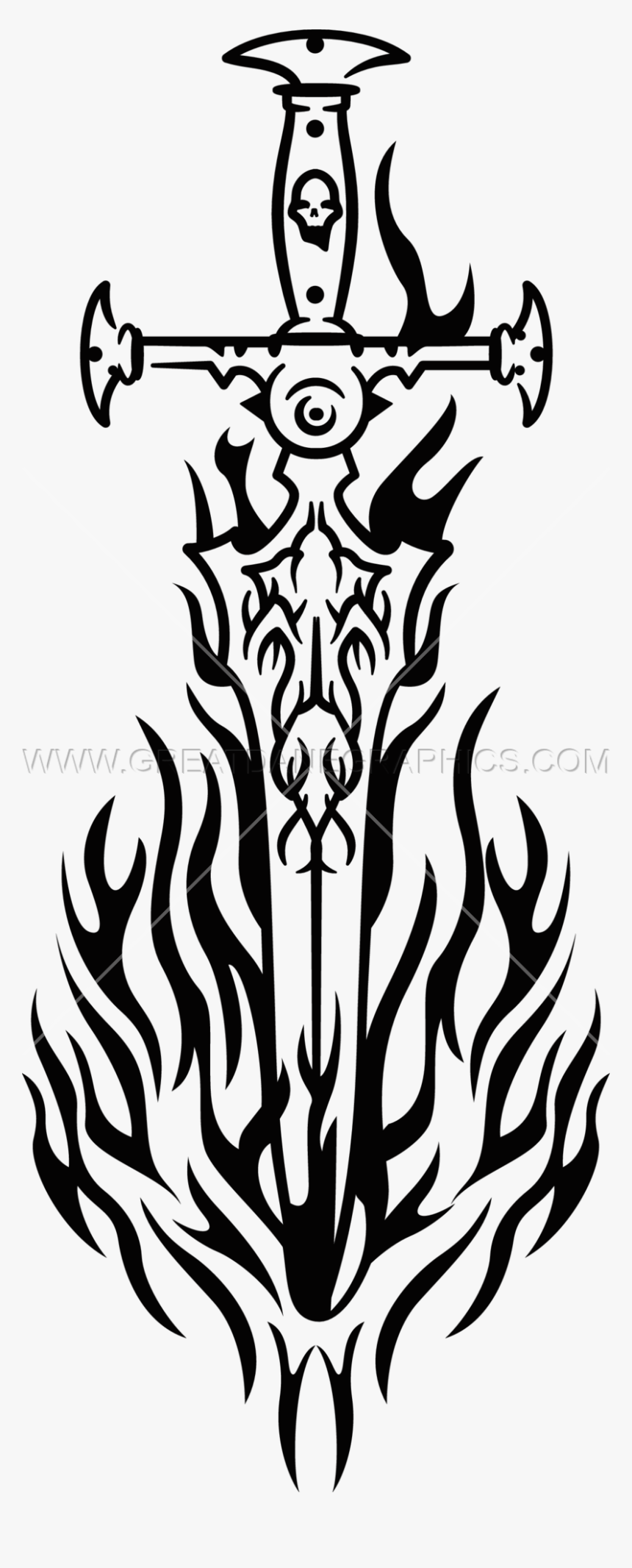 Fire Sword Black And White , Png Download - Sword With Fire Clipart, Transparent Png, Free Download