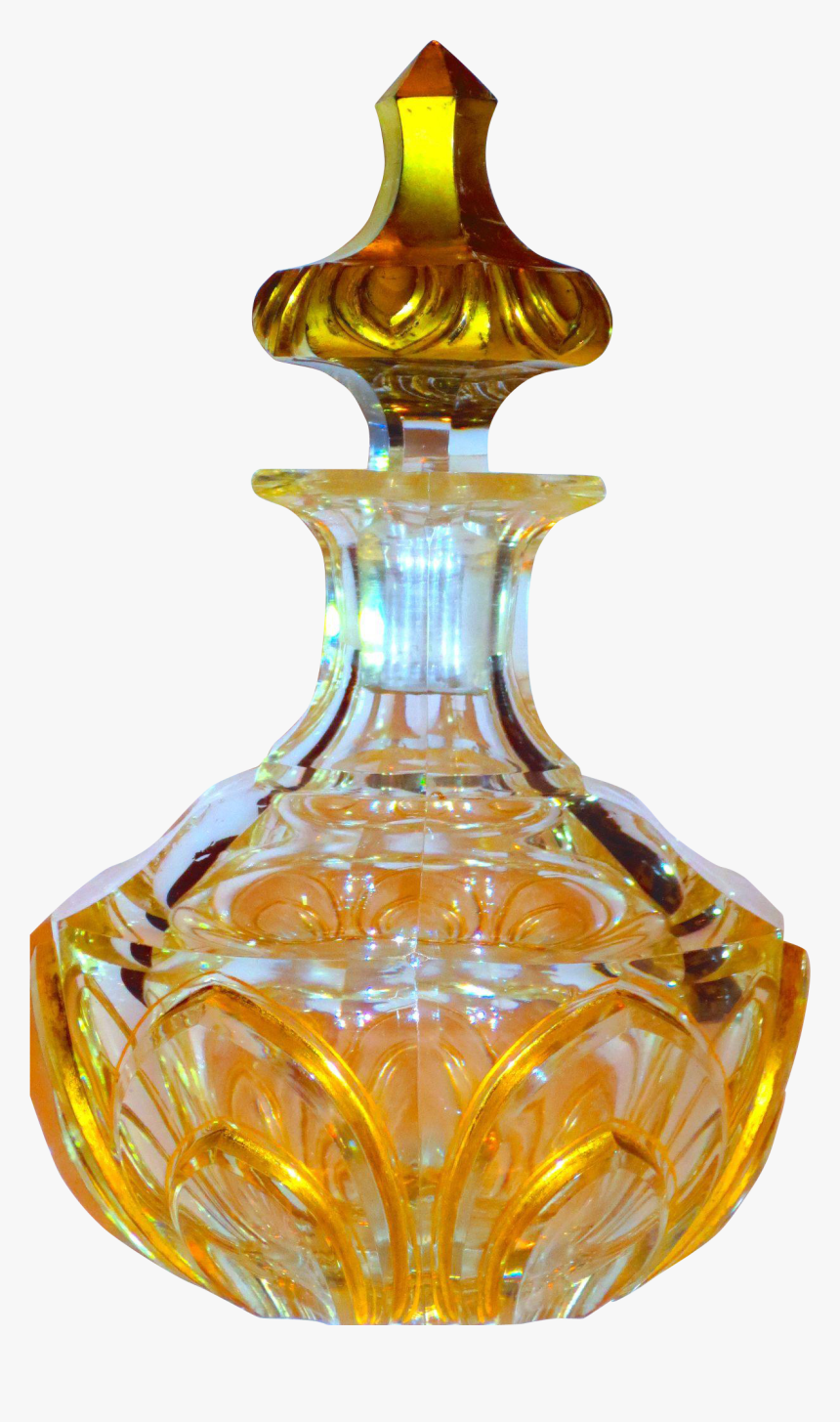 Fine French Bohemian Large Cut Glass Gilt Perfume Bottle - Perfume Glass Bottles Png, Transparent Png, Free Download