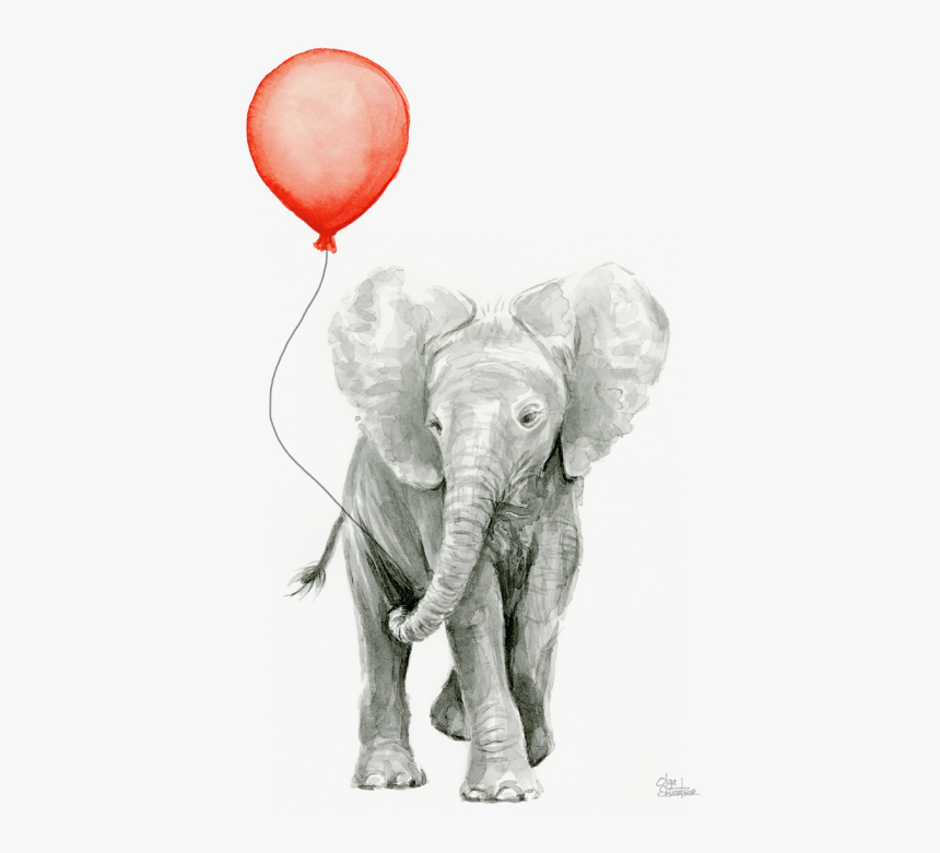 Watercolor Elephant With Balloon, HD Png Download, Free Download