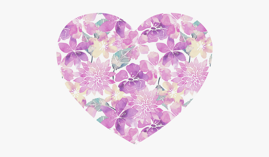 Pastel Watercolor Flower Pattern Heart-shaped Mousepad - Watercolor Purple Heart Png, Transparent Png, Free Download
