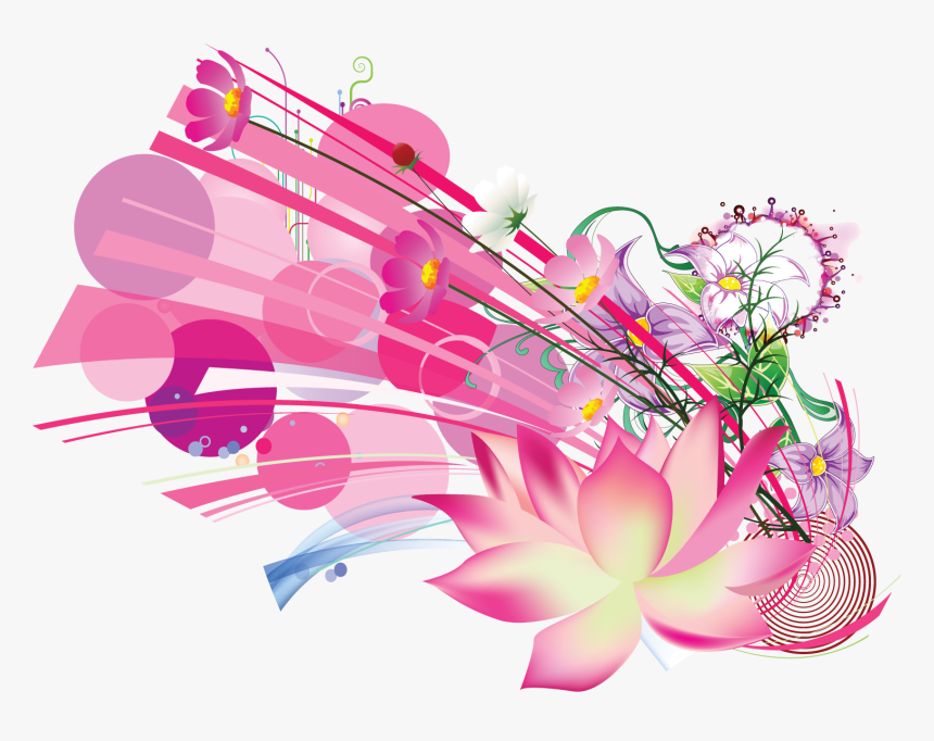 Pink Floral Vector Png , Png Download - Pink Lotus Vector Design, Transparent Png, Free Download