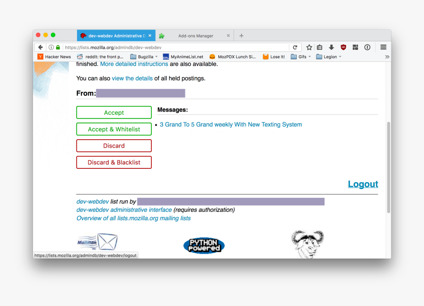 Mailman Admindb Interface As Modified By The Mailman - Gnu, HD Png Download, Free Download