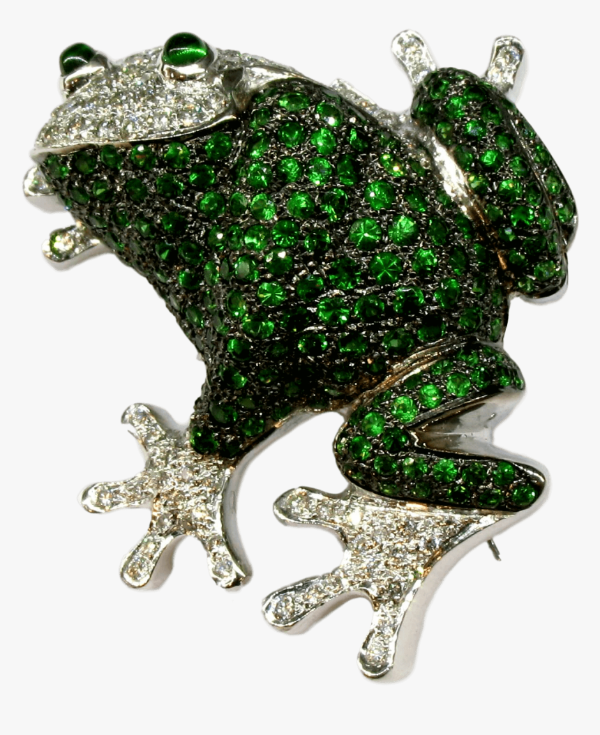 18k White Gold Green Tsavorite And Diamond Frog Brooch - Bufo, HD Png Download, Free Download