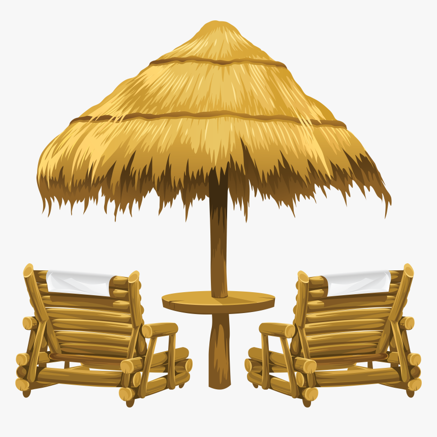 Beach Clipart, Summer Clipart, Tiki Umbrella, Umbrella - Deck Chairs On Beach, HD Png Download, Free Download