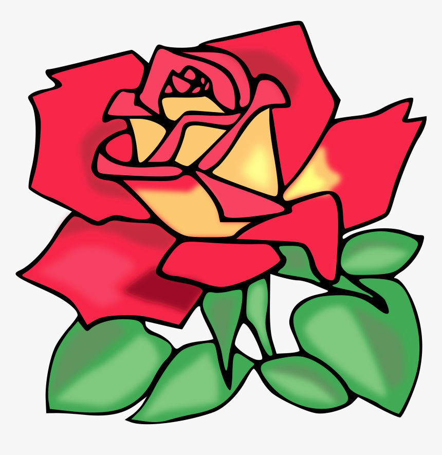 Red Rose With Leaves Svg Clip Arts - Rose Clipart, HD Png Download, Free Download