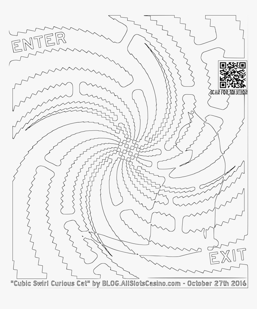 Cubic Swirl Curious Cat Maze Coloring Clip Arts - Line Art, HD Png Download, Free Download