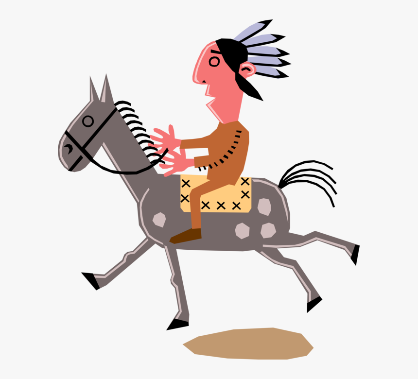 Vector Illustration Of Native American Indian Man On - Riding A Horse, HD Png Download, Free Download