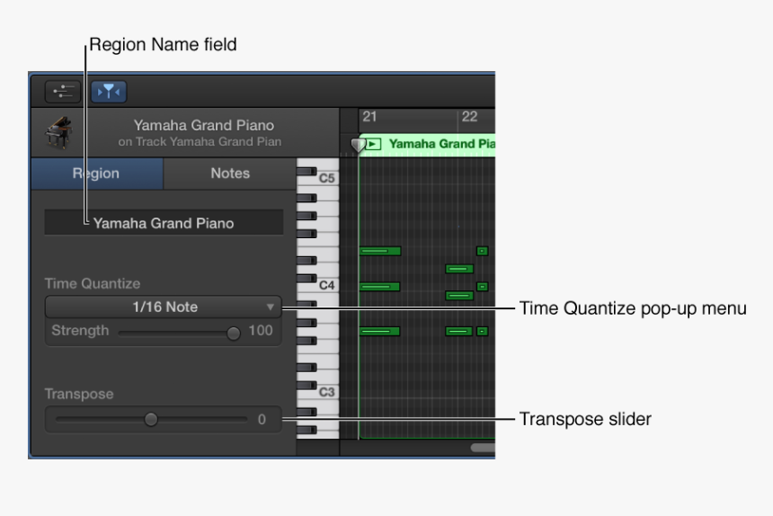 Piano Roll Editor Inspector In Region Mode, Showing - Piano Roll Garageband, HD Png Download, Free Download