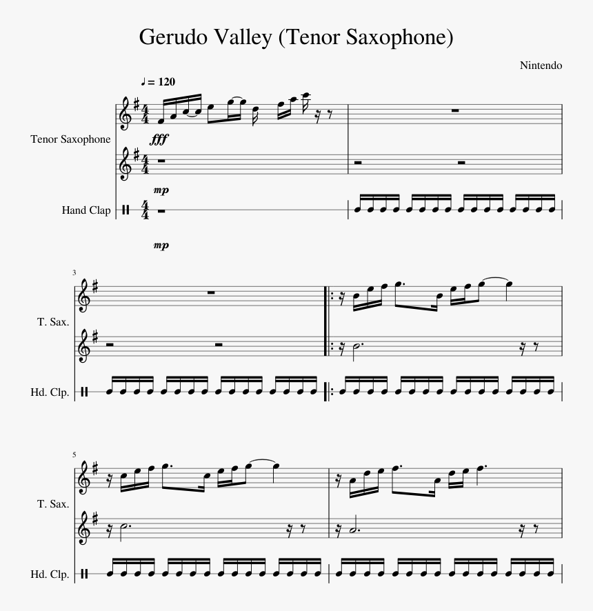 Gerudo Valley Tenor Sax - Sheet Music, HD Png Download, Free Download
