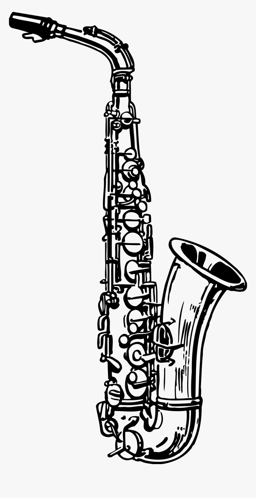 Saxaphone Drawing Bass Clarinet - Saxophone Clipart Black And White, HD Png Download, Free Download