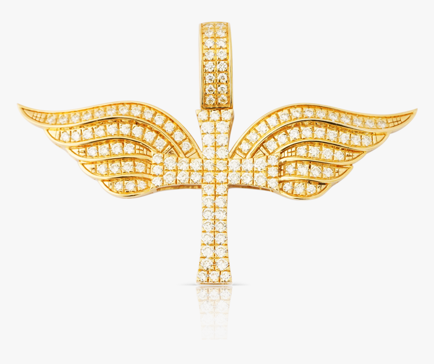 10k Yellow Gold Cross With Wings Diamond Pendant - Cross, HD Png Download, Free Download