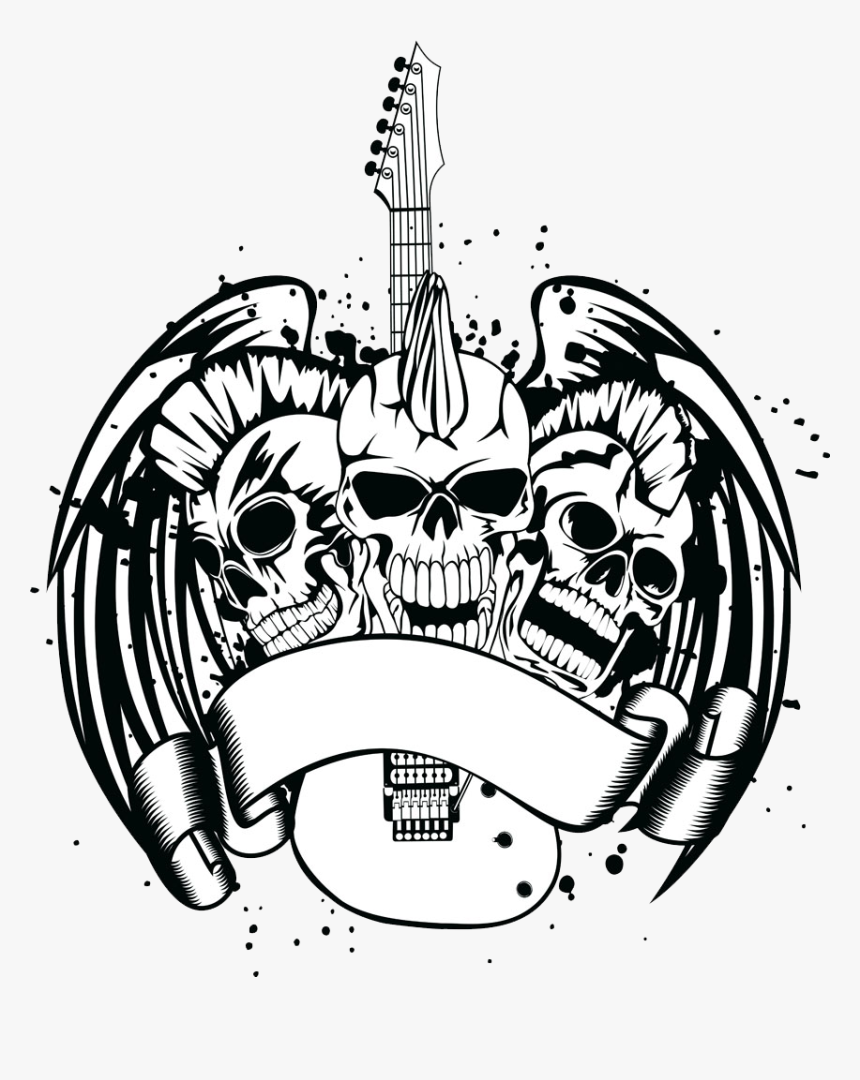 Guitar With Illustration Skull Royalty-free Free Frame - Skull Guitar Png, Transparent Png, Free Download